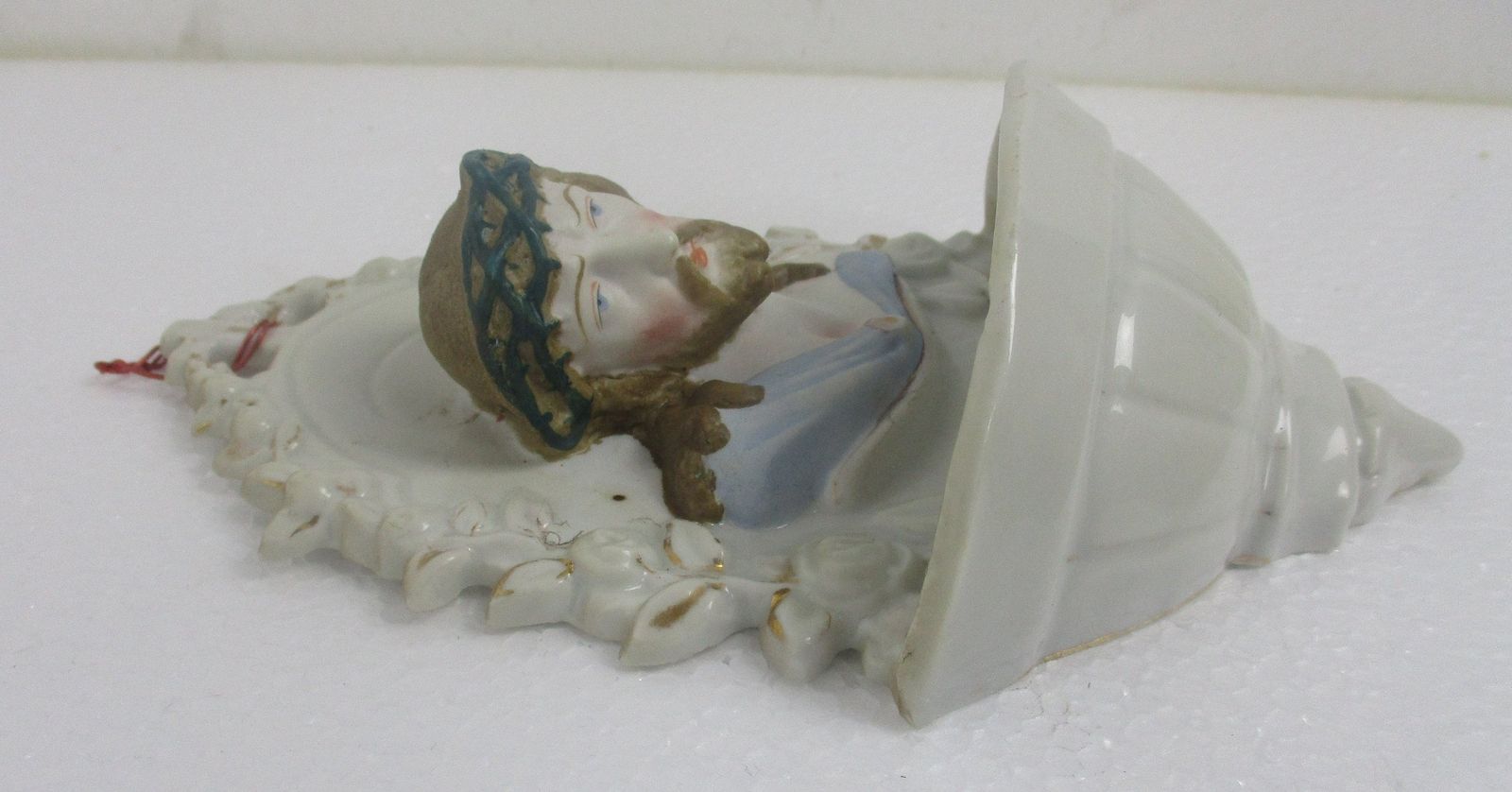 Holy Water Font Vessel  Jesus Christ Head Of Thorns Bisque Htf Beautiful photo 153.0
