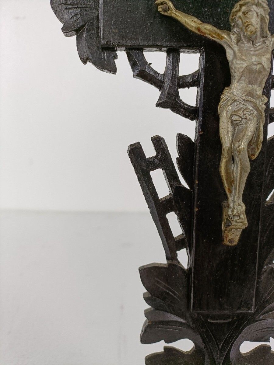 Antique Standing Crucifix  Cross  Wood Spelter Corpus Christi Hand Carved  Tools photo vintage