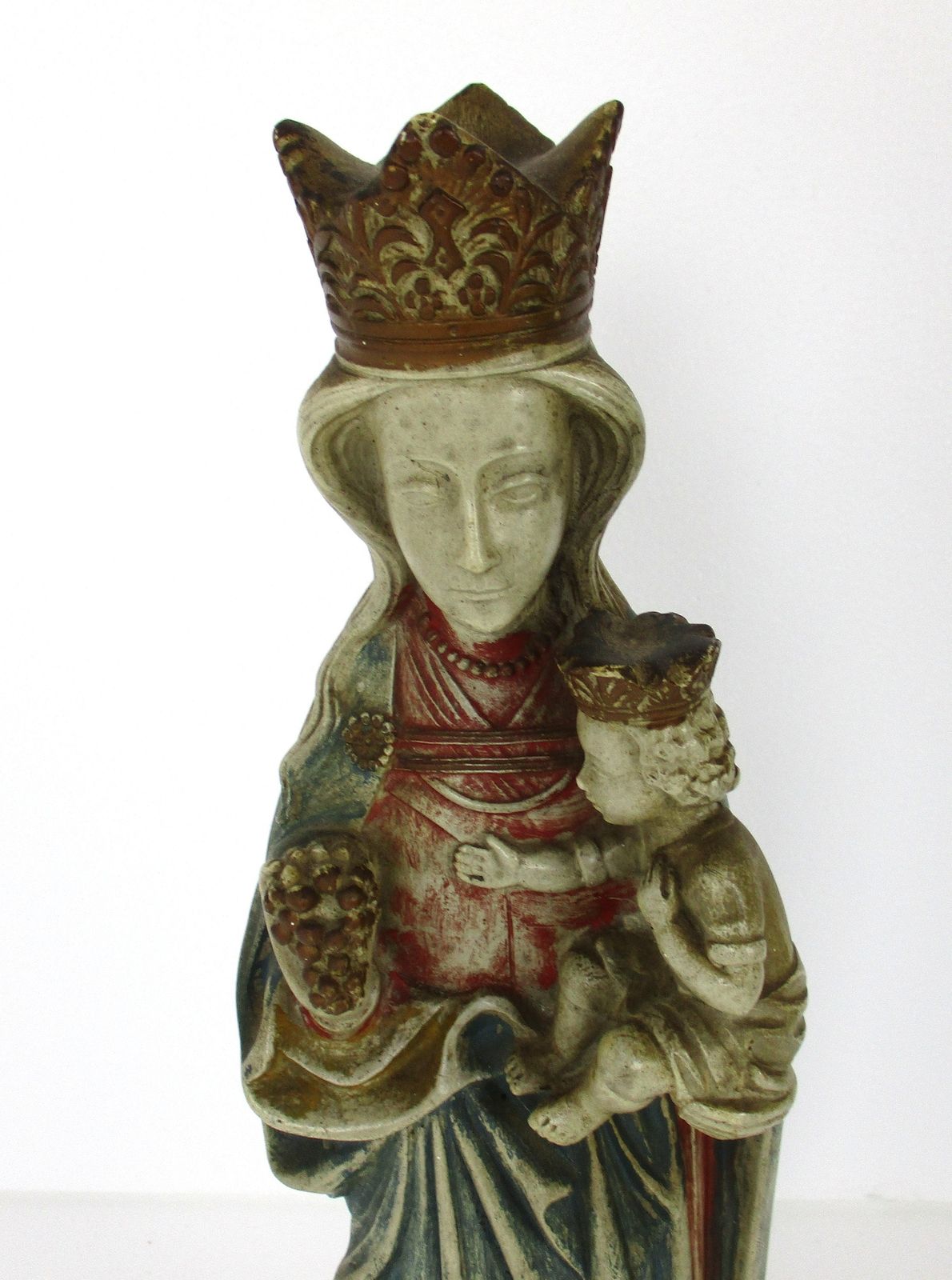 Statue Our Lady Of Tongeren Black Madonna Infant Jesus Grapes Polychrome Plaster photo furniture