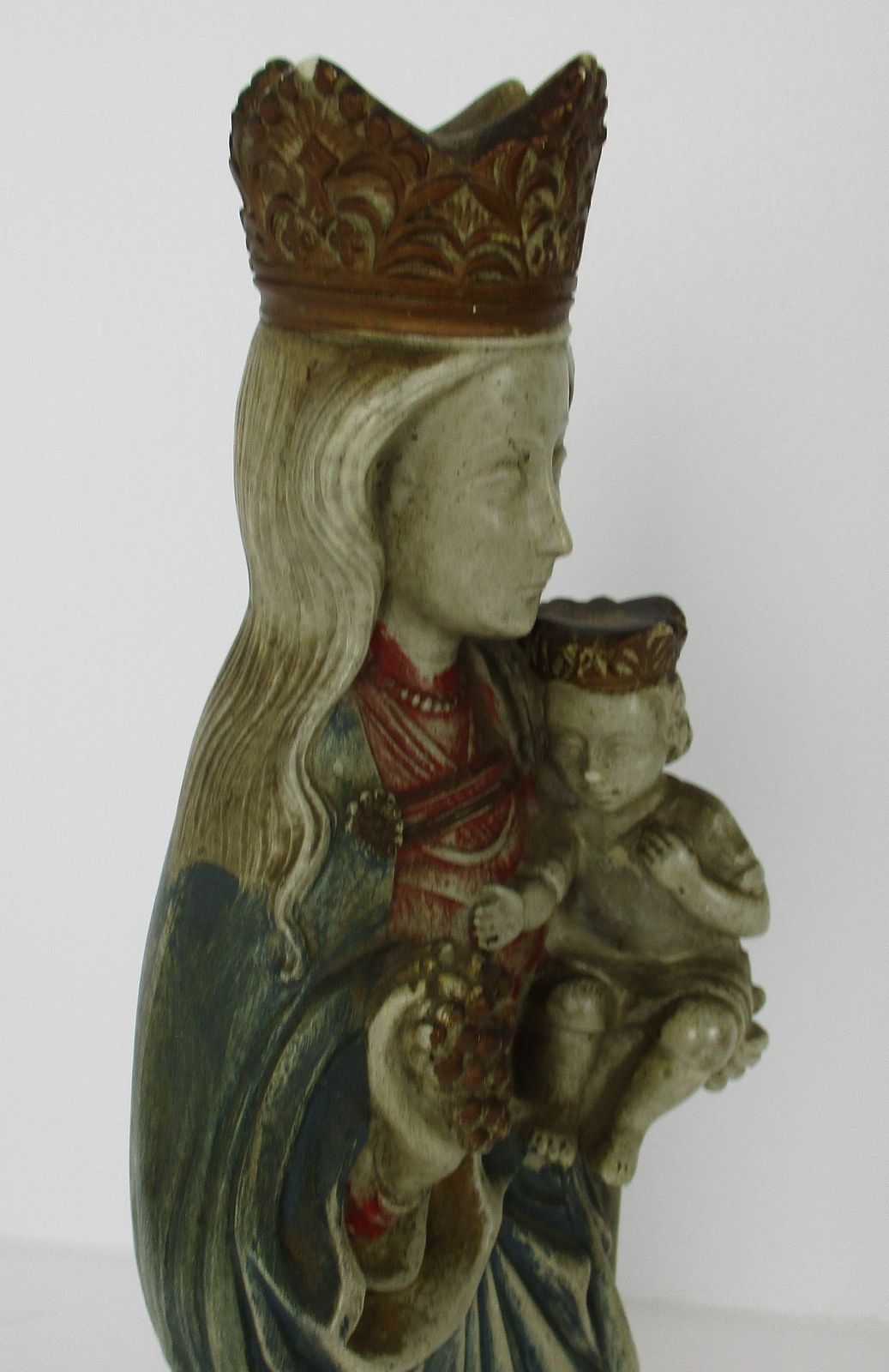 Statue Our Lady Of Tongeren Black Madonna Infant Jesus Grapes Polychrome Plaster photo vinterior
