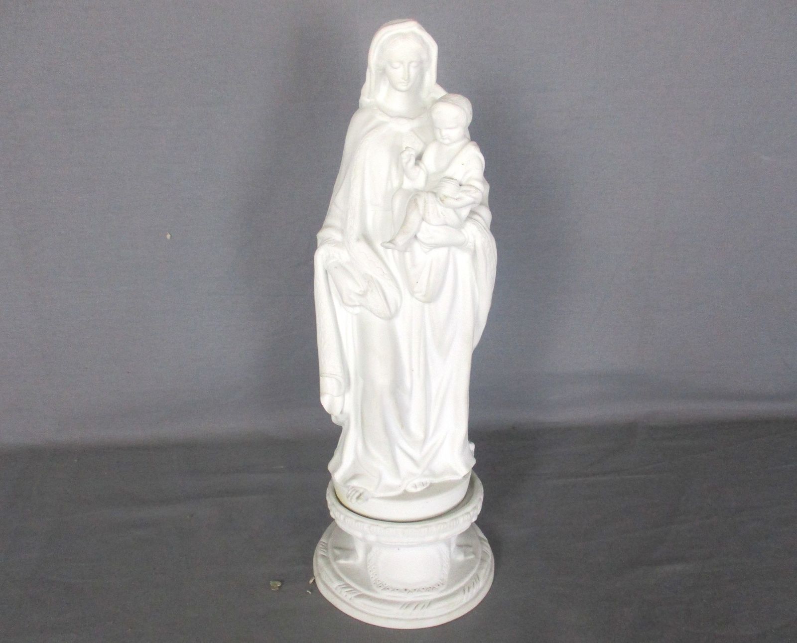 Antique 1900 Bisque Statue Virgin Mary Our Lady Madonna Infant Jesus Exquisite