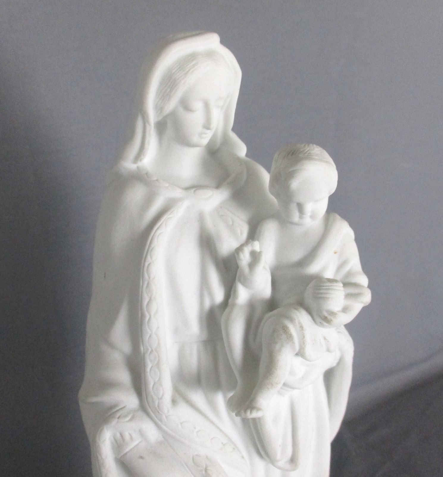 Antique 1900 Bisque Statue Virgin Mary Our Lady Madonna Infant Jesus Exquisite photo furniture