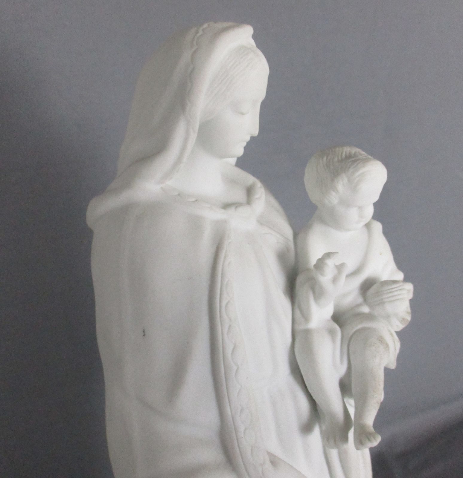 Antique 1900 Bisque Statue Virgin Mary Our Lady Madonna Infant Jesus Exquisite photo Art