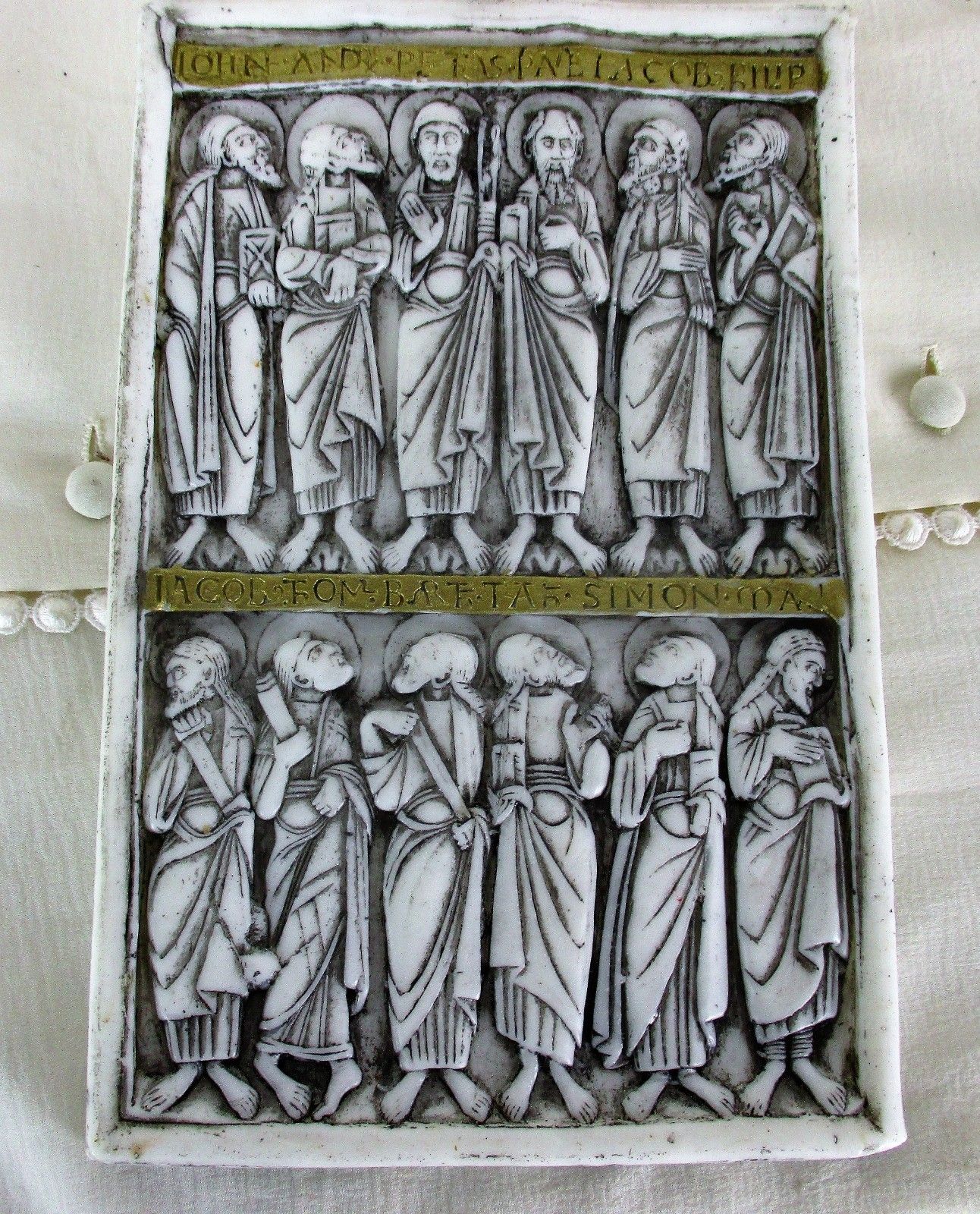 Gorgeous Vintage Wax Tablet Tableaux Icon Style Christ Apostles Htf Collector photo for sale