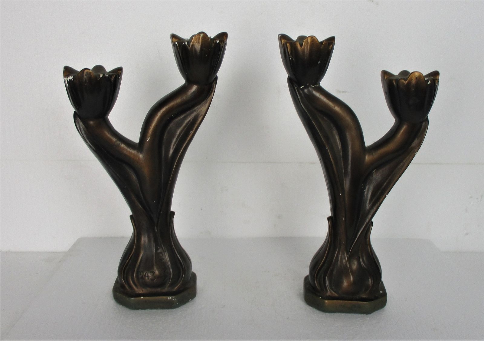 Couple Pair Double Candle Holders Candle Sticks Candelabra Plaster Art Deco Arno photo furniture