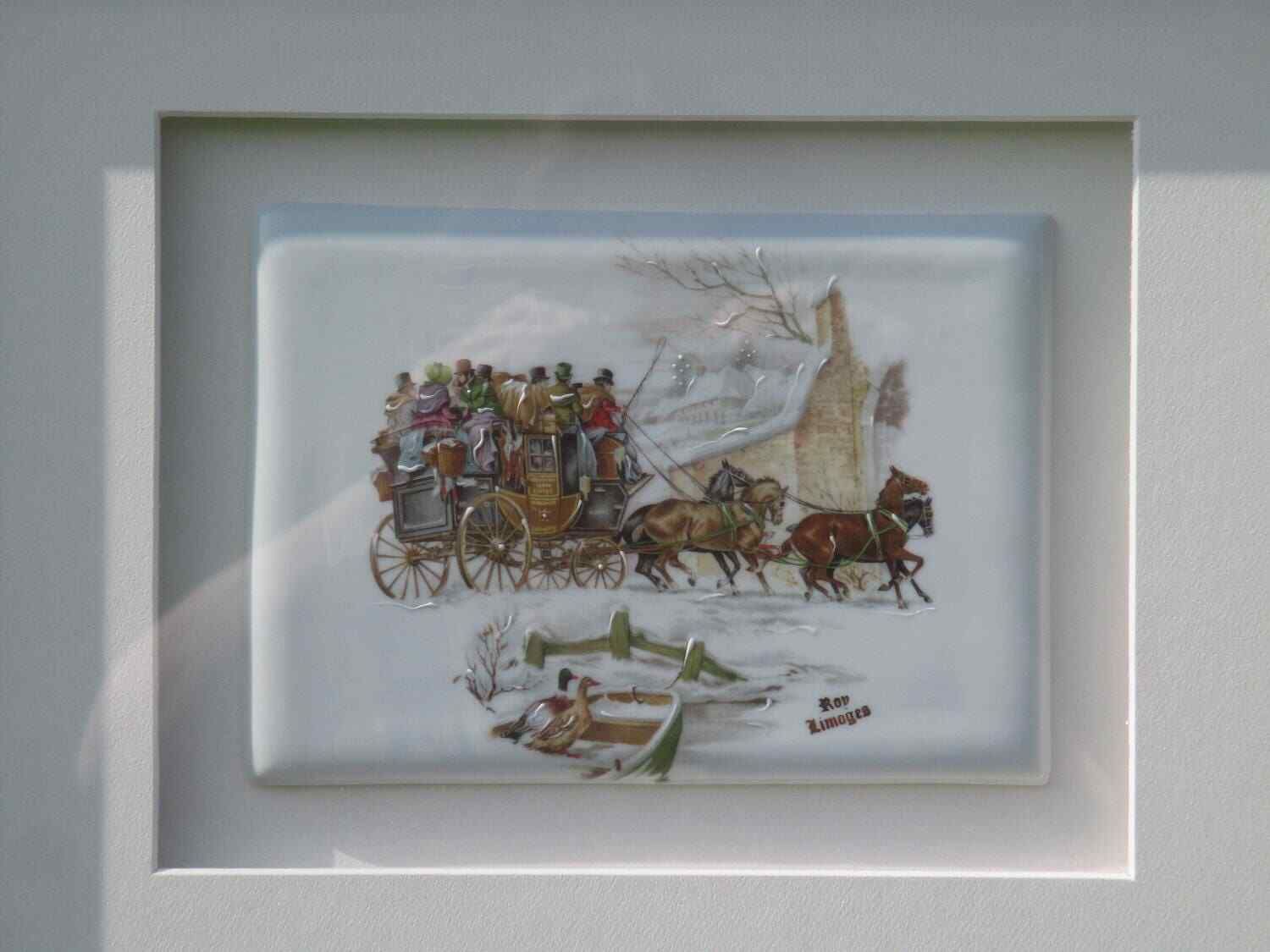 Gorgeous Limoges Framed Tile Chariot Ducks Frame Marked Lovely photo furniture