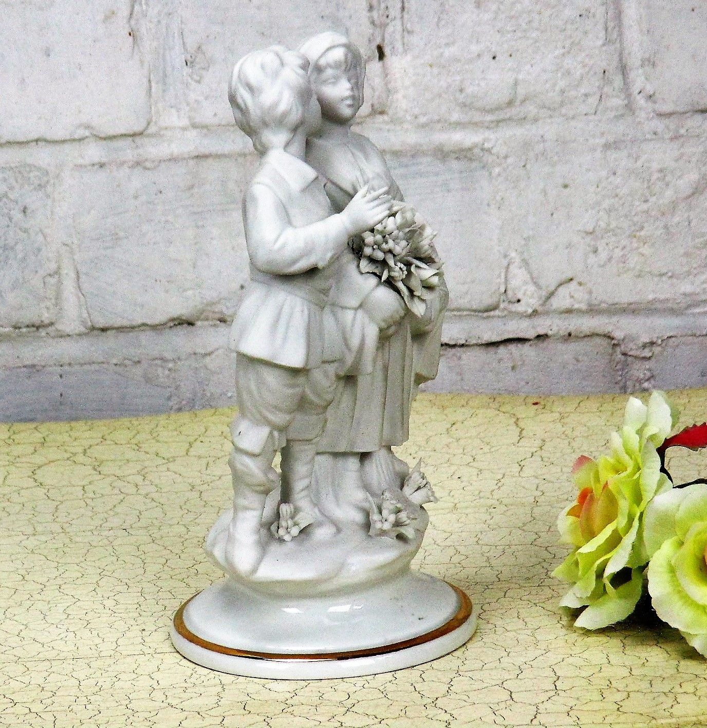 Stunning Figurine Couple Marcolin  Capodimonte Porcelain Bisque Italy Signed photo Home Decor
