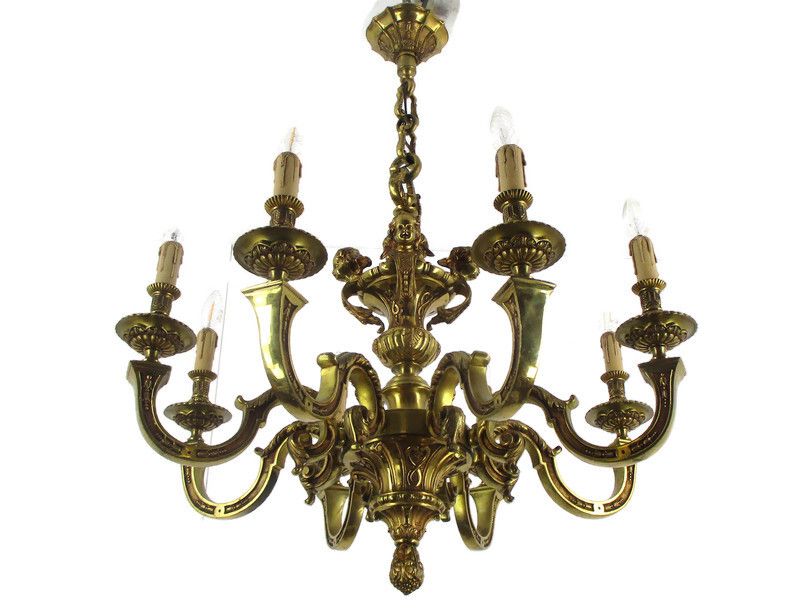 French Mazarin Gilded Bronze Chandelier Impressive Castle 8 Lights Angels Putti