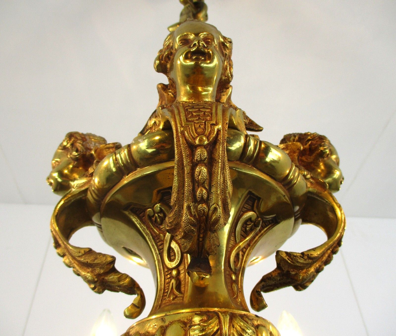 French Mazarin Gilded Bronze Chandelier Impressive Castle 8 Lights Angels Putti photo vintage