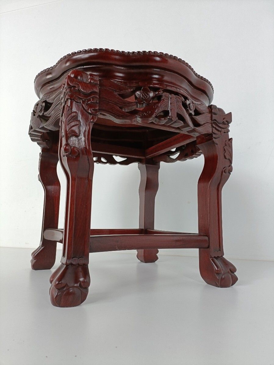 Hand Carved Wooden Chinese Marble Top Hall Console Table Pedestal Bonsai Stand G photo for sale