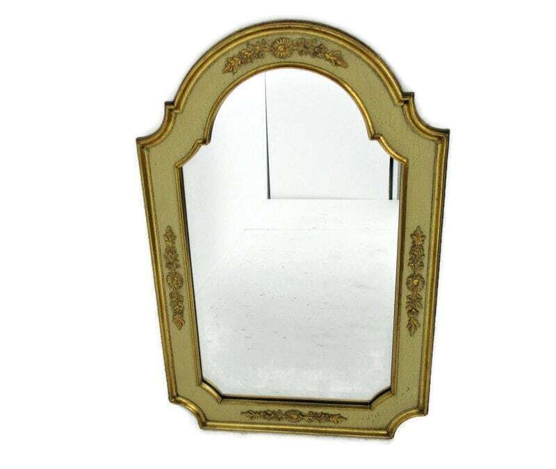 Beautiful Ornate White Wood Wall Hanging Mirror Romantic Hollywood Regency Gold
