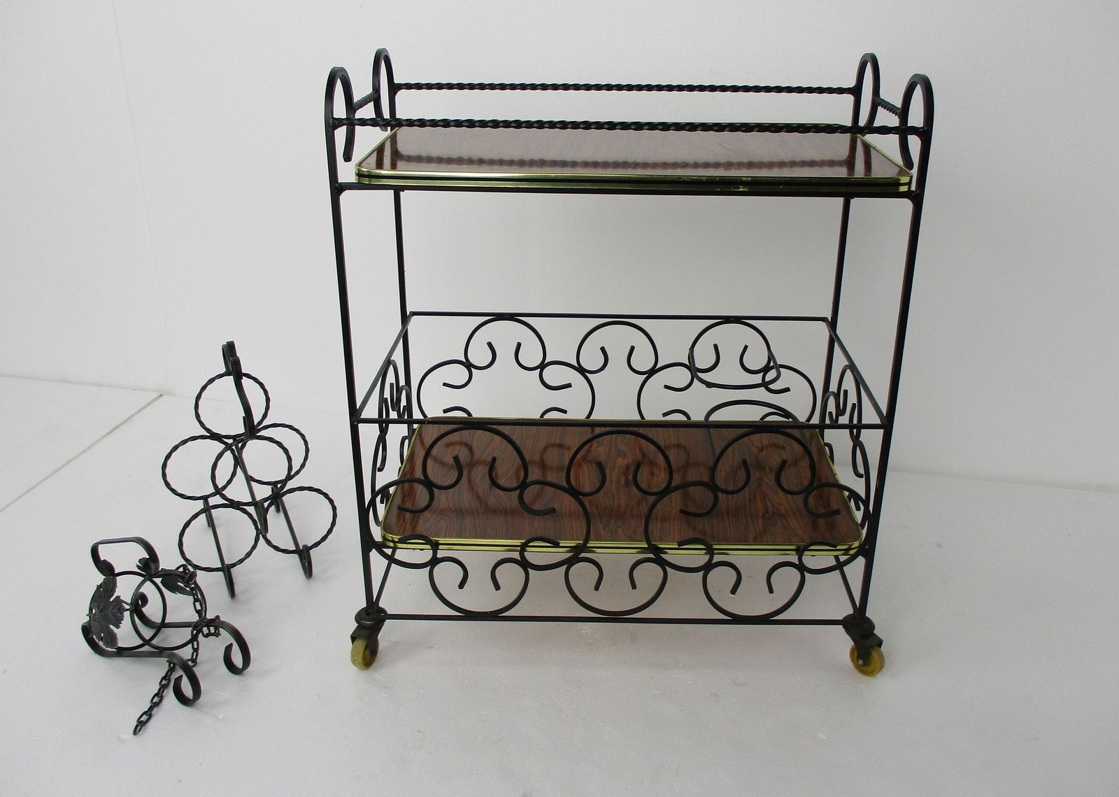 Bar Cocktail Tea Cart Trolley Mid Century Modern Kitchen Island Wood Veneer Wrou photo furniture