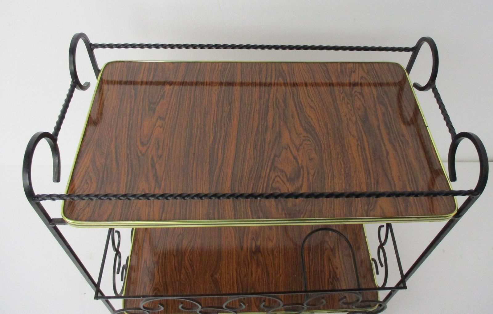 Bar Cocktail Tea Cart Trolley Mid Century Modern Kitchen Island Wood Veneer Wrou photo vinterior