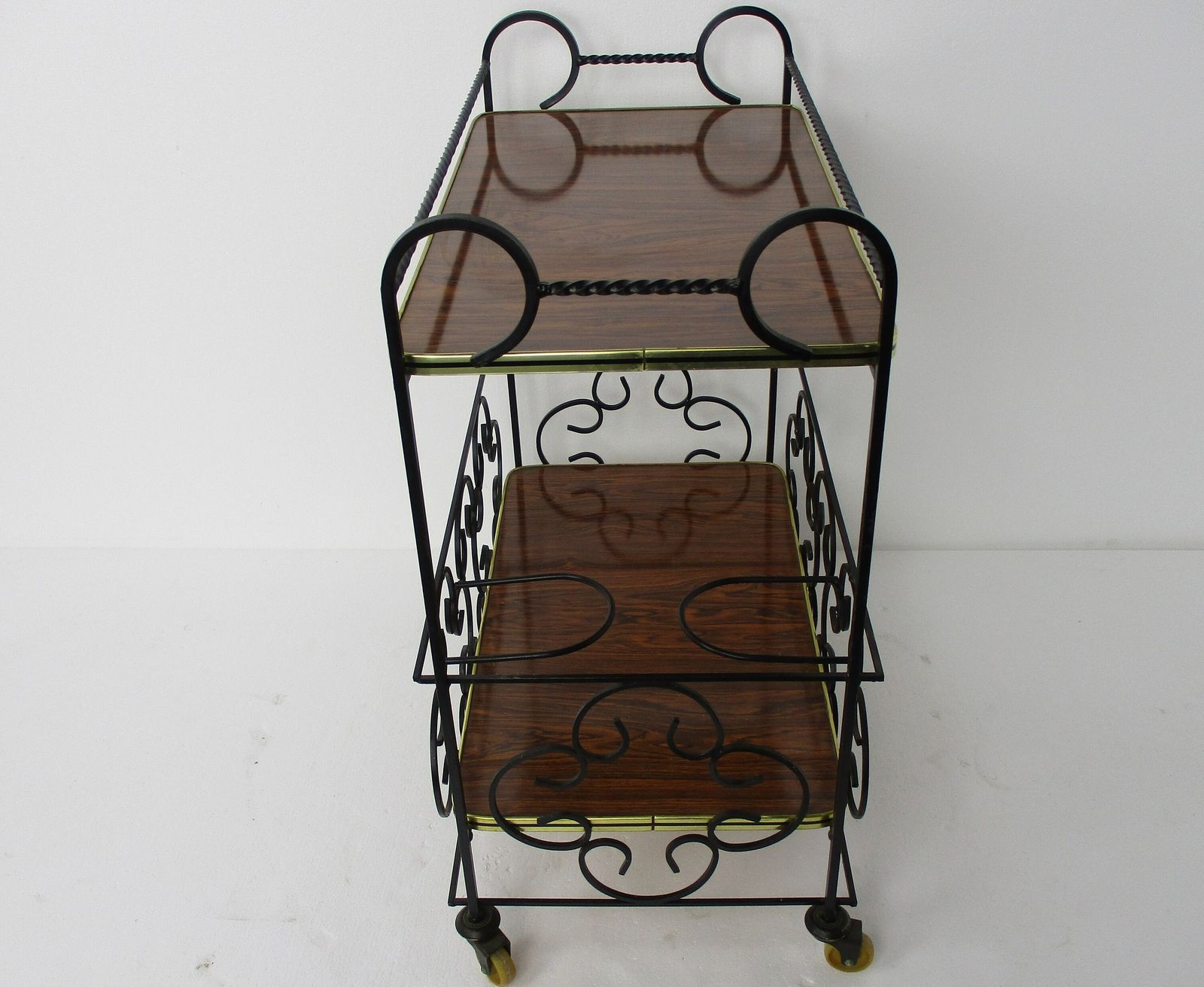 Bar Cocktail Tea Cart Trolley Mid Century Modern Kitchen Island Wood Veneer Wrou photo vintage