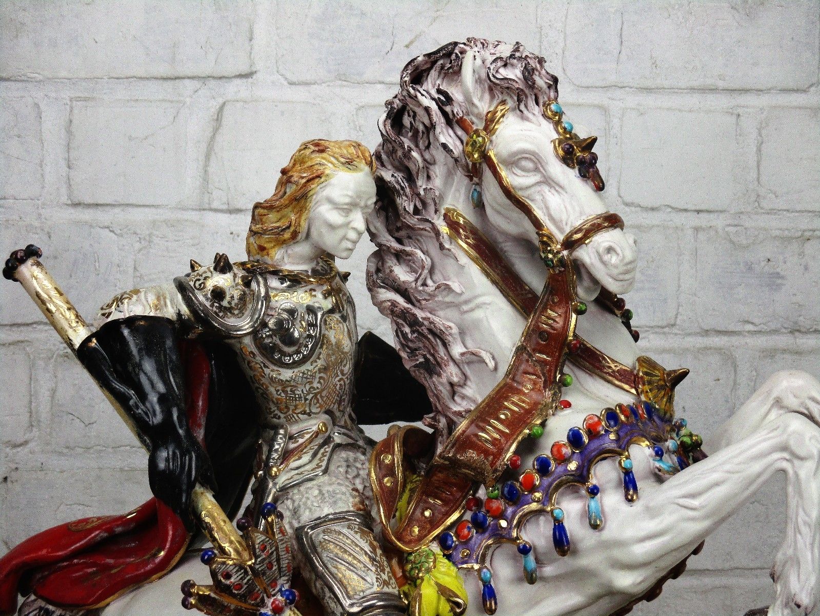 Large Gorgeous Statue Saint George Slaying Dragon Pattarino Marioni Terracotta