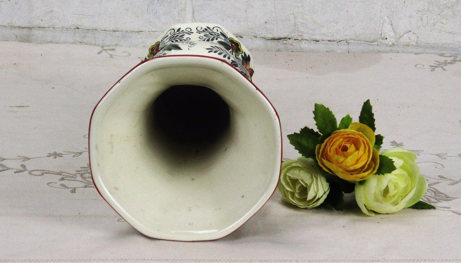 Maastricht Holland Rare Delft Polychrome Porcelain Vase Floral Design Birds photo Home Decor