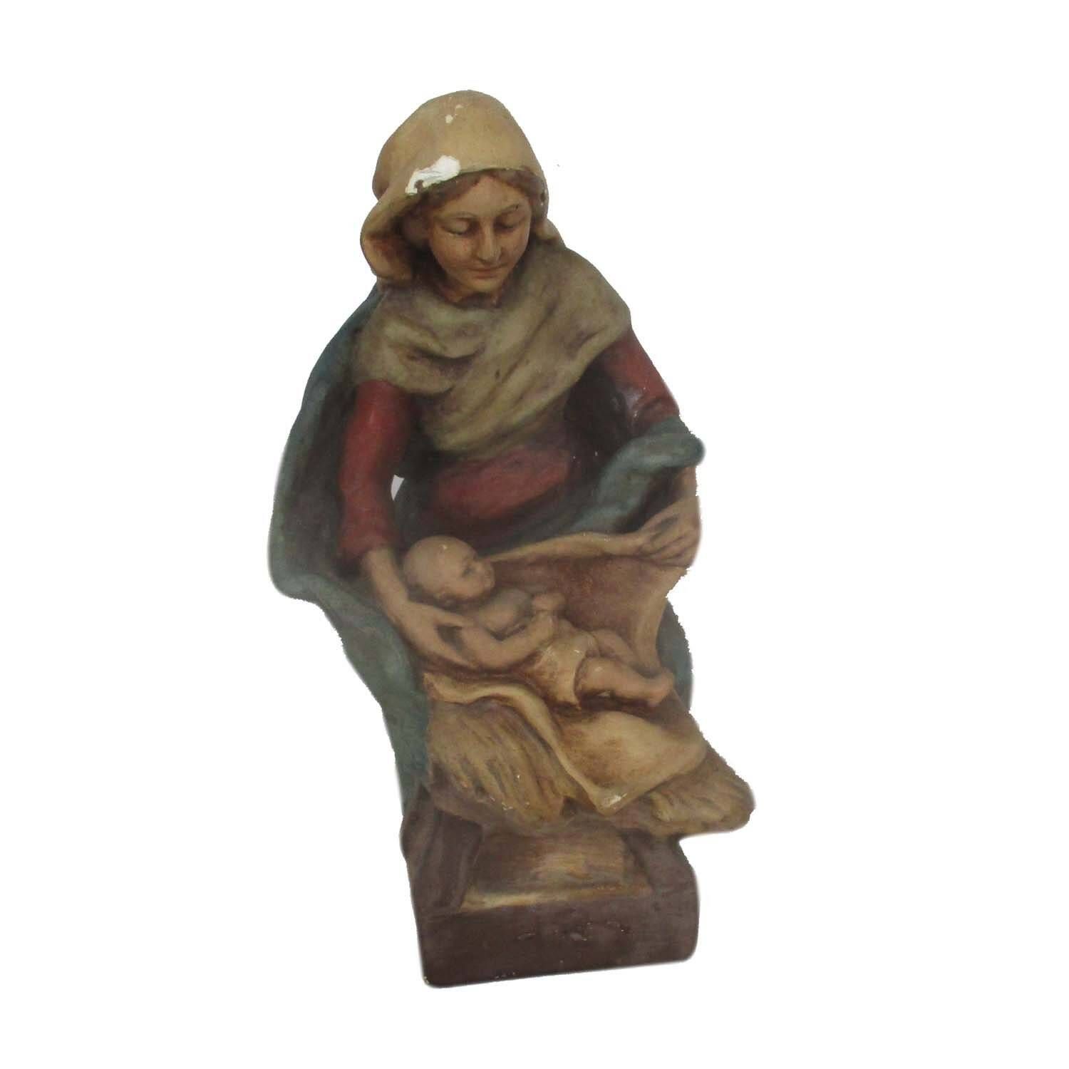 Statue Virgin Mary Our Lady Madonna Infant Plaster Mother And Child Signed Pries