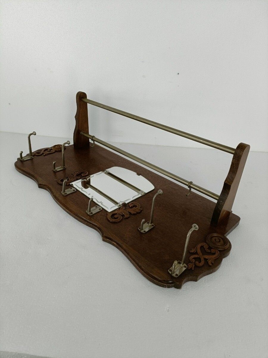 Vintage Wall Coat Rack Shelf Mid Century Modern Railroad Industrial Wood Pop Art photo 202.0