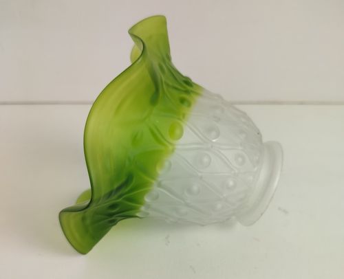 Rare Antique Flower Shaped Shade For Lamp  Glass Art Deco Green Clear photo for sale