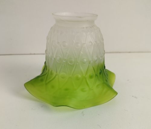 Rare Antique Flower Shaped Shade For Lamp  Glass Art Deco Green Clear photo buy