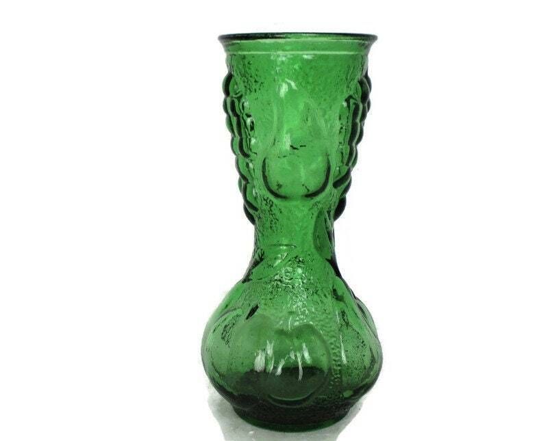 Vintage Art Bubbled Glass Green Empoli Bottle Italian Decorative Retro Vase 10.0