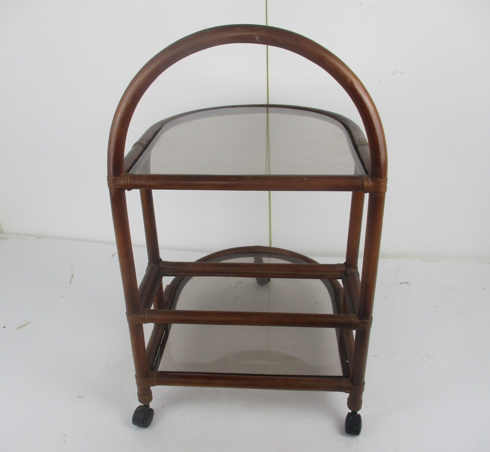 Bamboo Rattan Bar Cocktail Tea Garden Cart Kitchen Trolley Smoked Glass photo 371.0