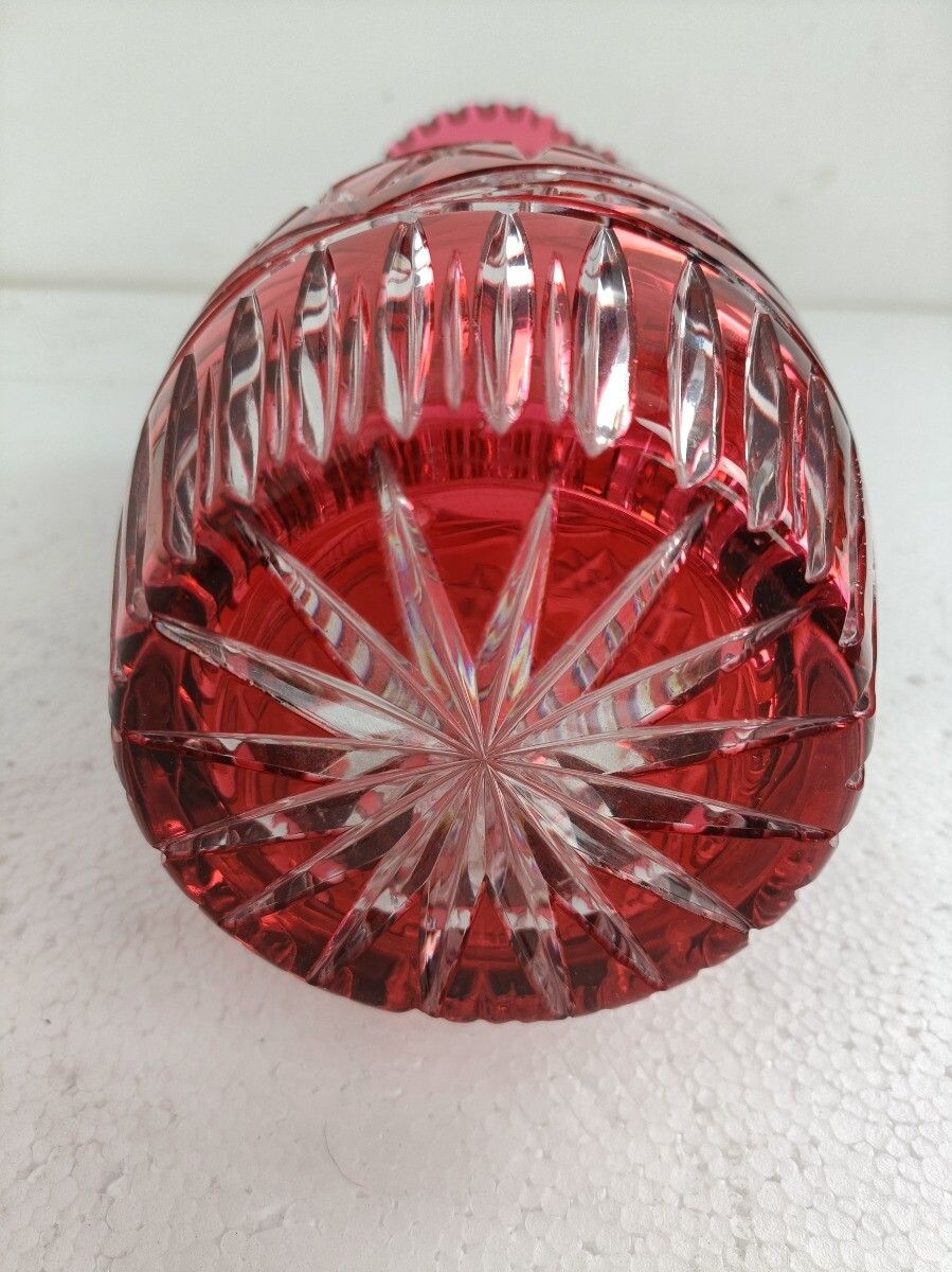 Crystal Ruby Red Cranberry Clear To Cut Bowl Vase Dot Star Beautiful  Vsl Style photo buy