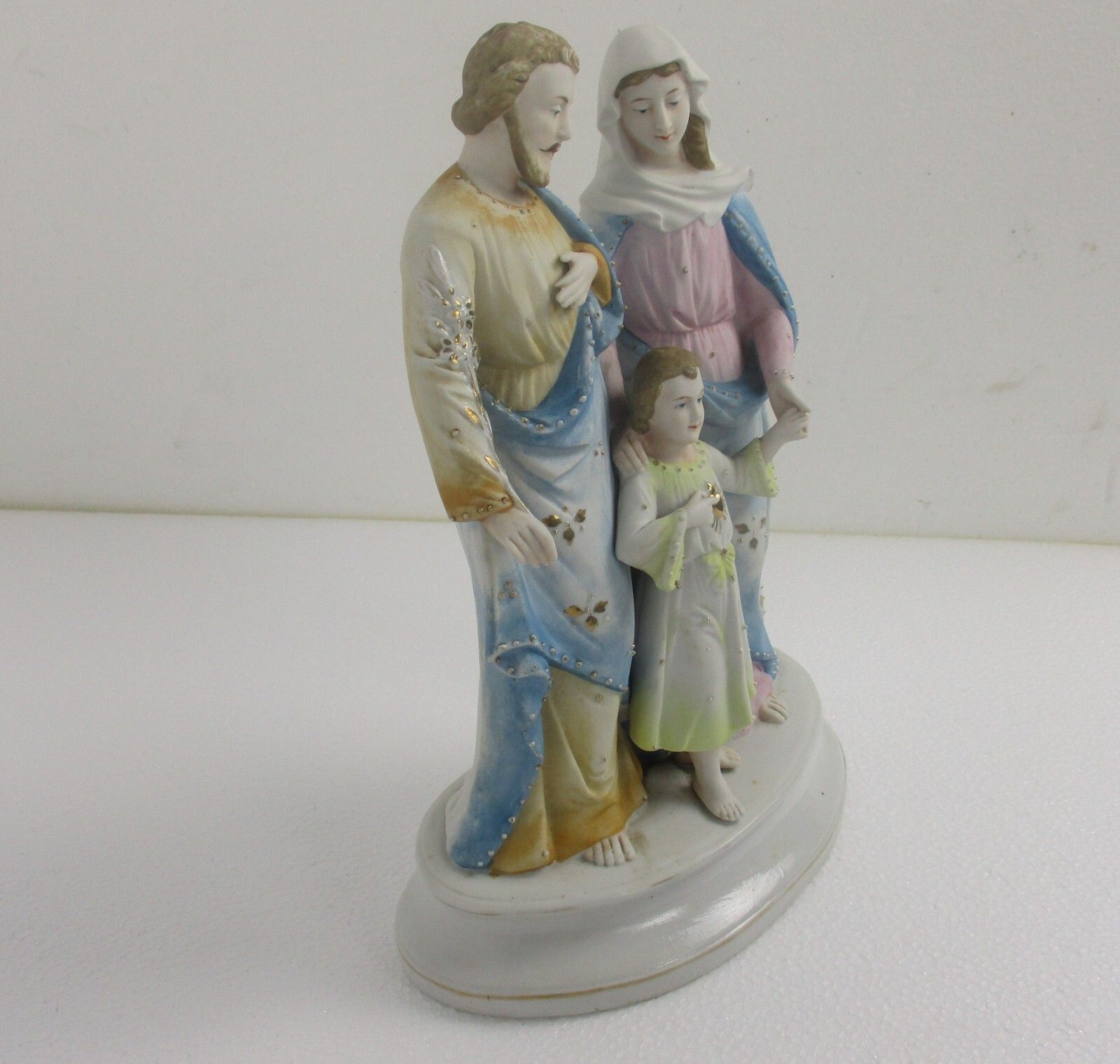 Antique Statue Holy Family Saint Joseph Virgin Mary Child Marked Bisque 12.79" photo 352.0