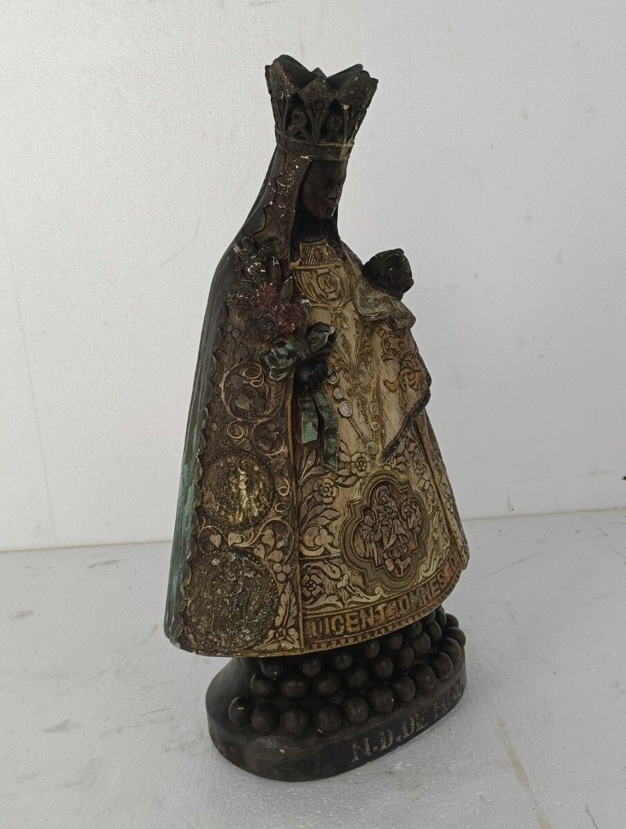Xl Impressive Black Madonna De Hal Halle Virgin Mary Statue Figurine Plaster Col photo Art