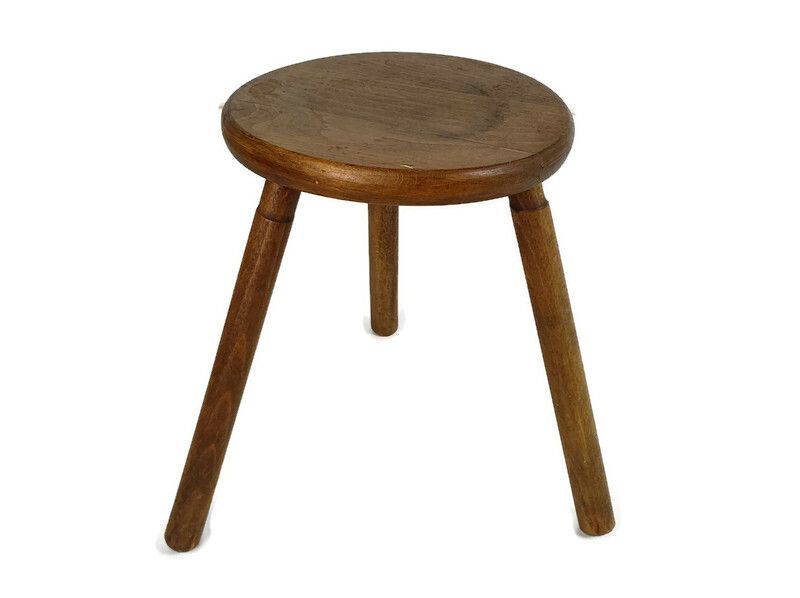 Carved Wood Milking Stool Pedestal Side Table  French Authentic Bonsai Stand
