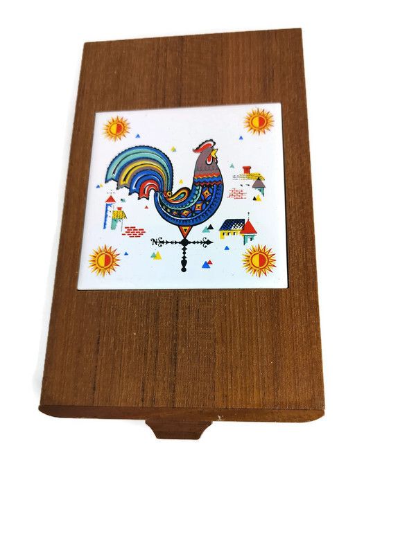 Scandinavian Wooden Box Cocktail Bar Set Berggren Norway Tile Rooster Retro Funk