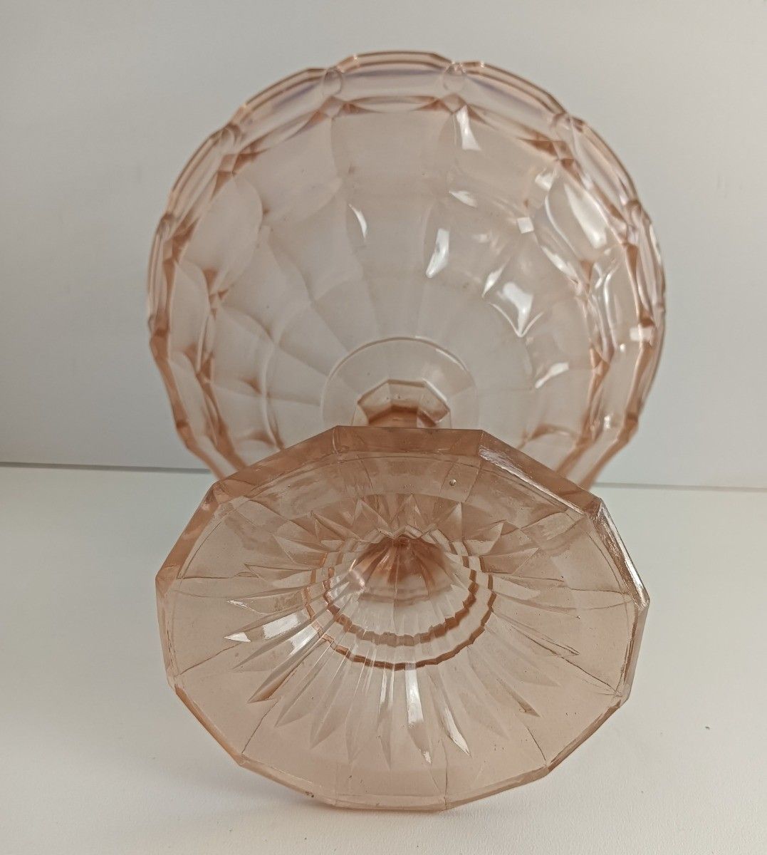 Pink Depression Glass Cake Stand Tray Centerpiece Antique Art Deco Pressed Glass photo 89.0