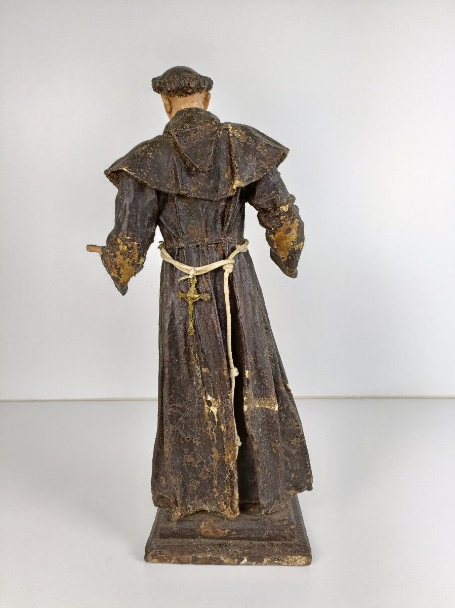 Antique Statue St Anthony Padua Paper Mache Wood Terra Cotta 18th Century  Glass photo vinterior