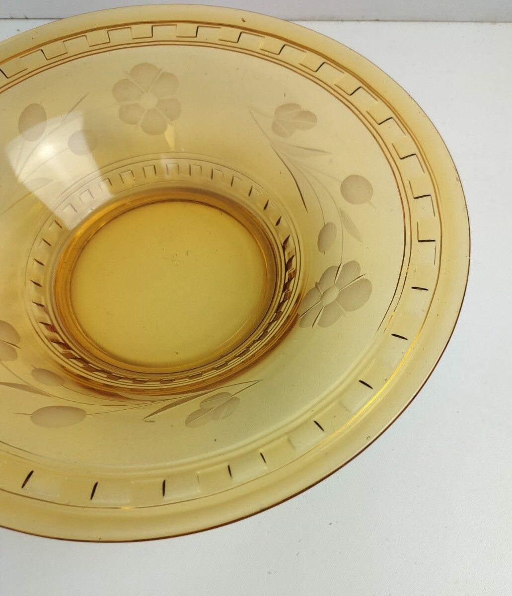 Gorgeous Art Deco Antique Art Glass Brown Amber Etched Flowers Serving  Dish B photo Home Decor
