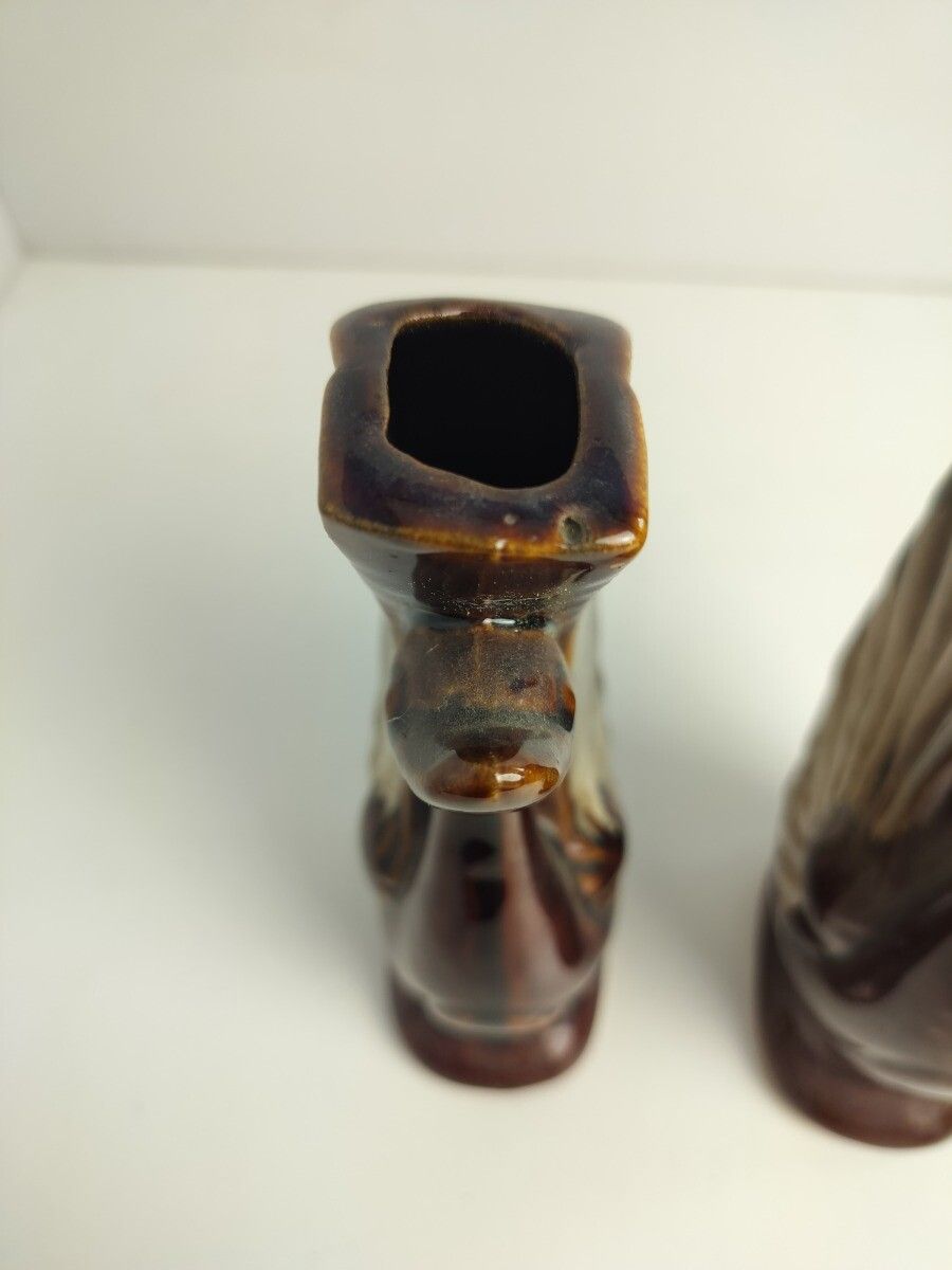 Home Decor Pair Of Art Deco Antique Small Vases Duck Heads Glazed Brown Ceramic Lovely photo
