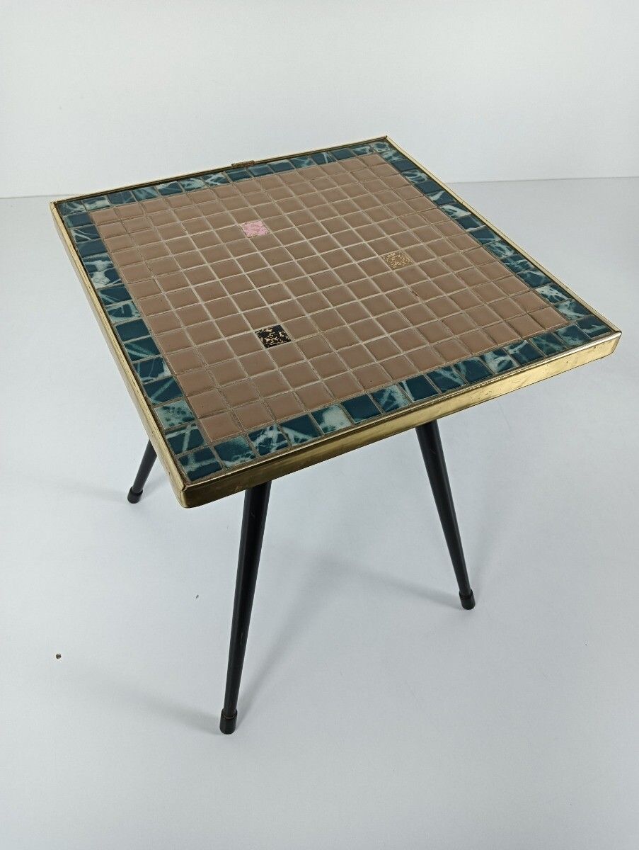 Small Vintage Side Occasional Wine Table Wrought Iron, Mosaic Ceramic Tiles photo Furniture