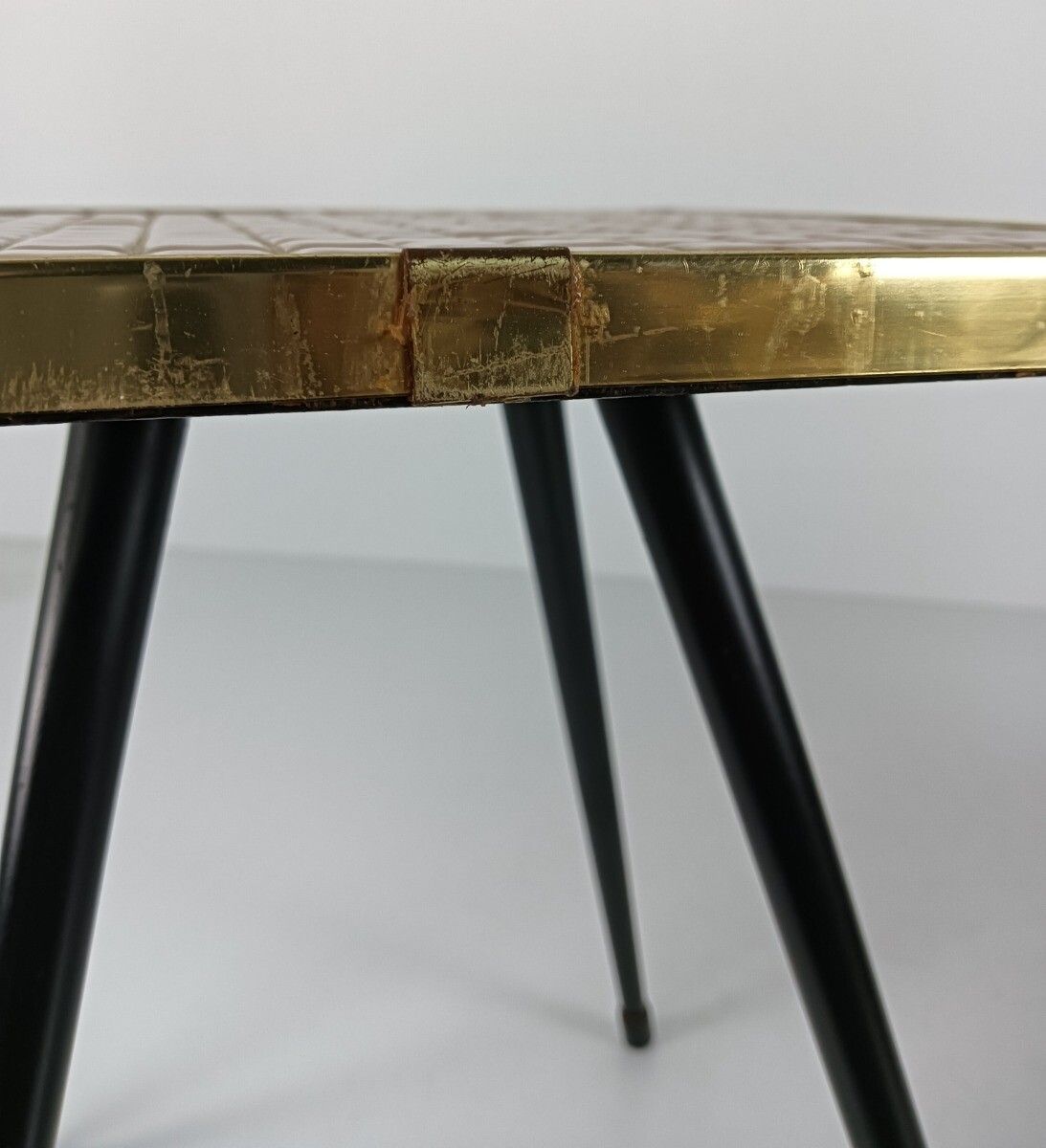 Small Vintage Side Occasional Wine Table Wrought Iron, Mosaic Ceramic Tiles photo vintage
