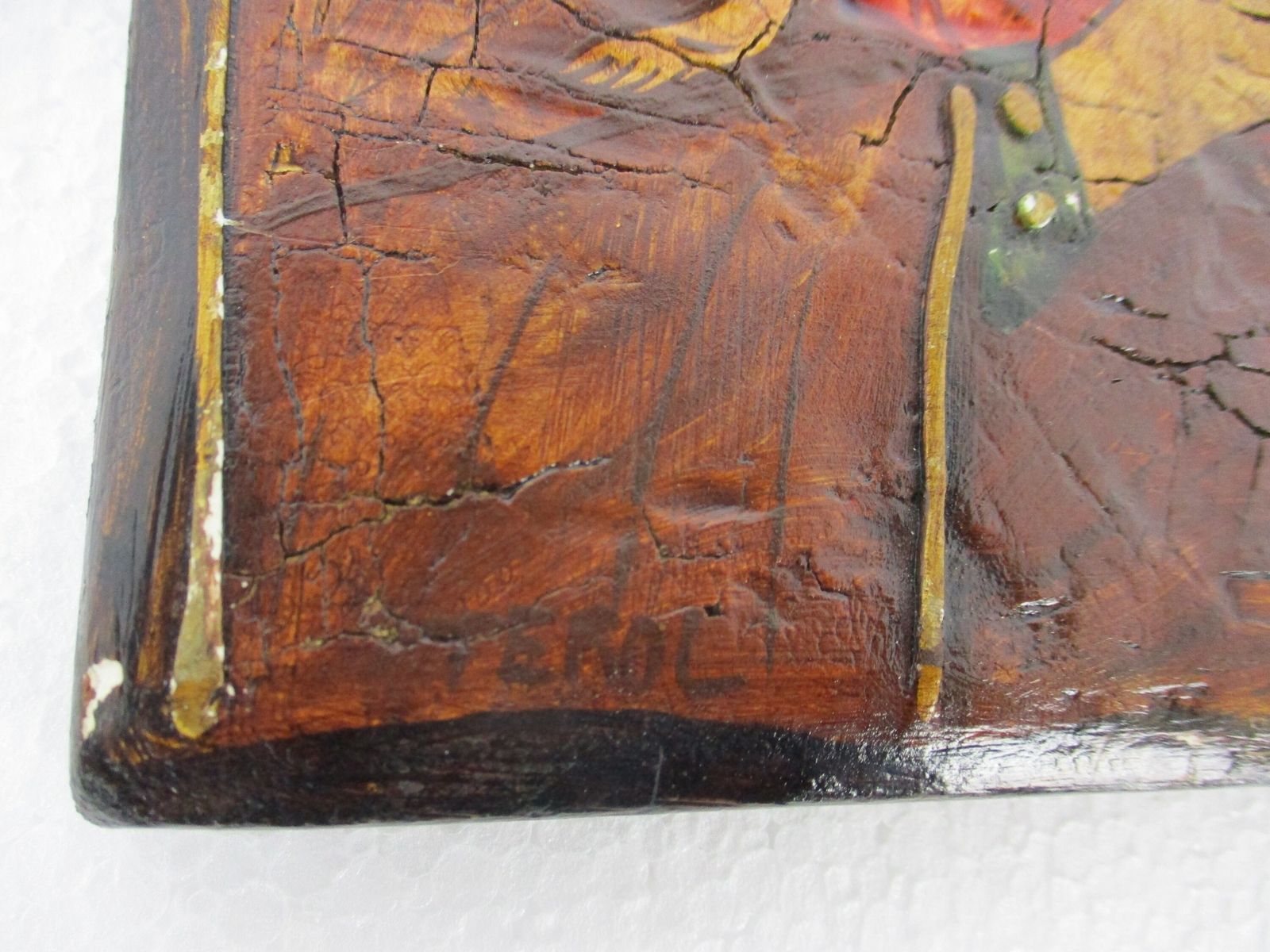 Vintage Florentine Wooden Icon Magnificat Paint On Wood Infant Child Madonna Lov photo for sale