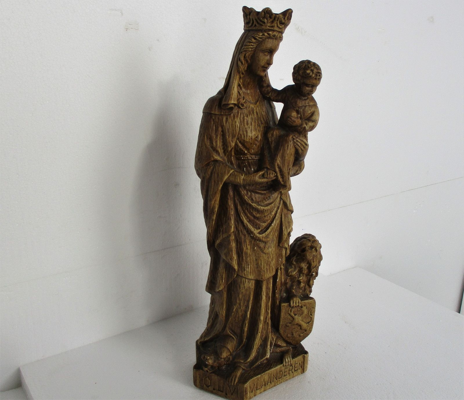 Gothic Statue Our Lady Of Flanders Virgin Mary Threading On Dragon Infant Child photo furniture