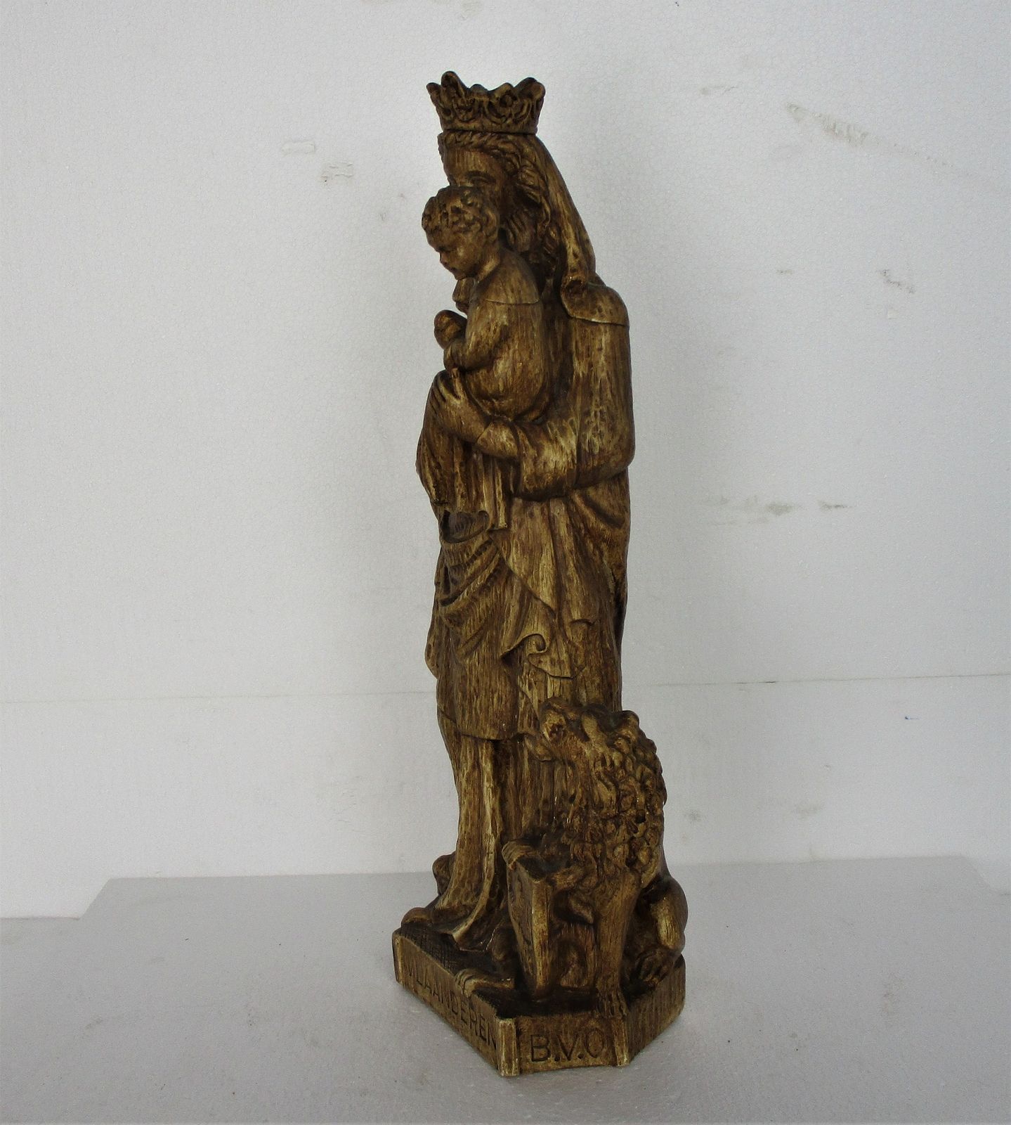 Gothic Statue Our Lady Of Flanders Virgin Mary Threading On Dragon Infant Child photo vinterior