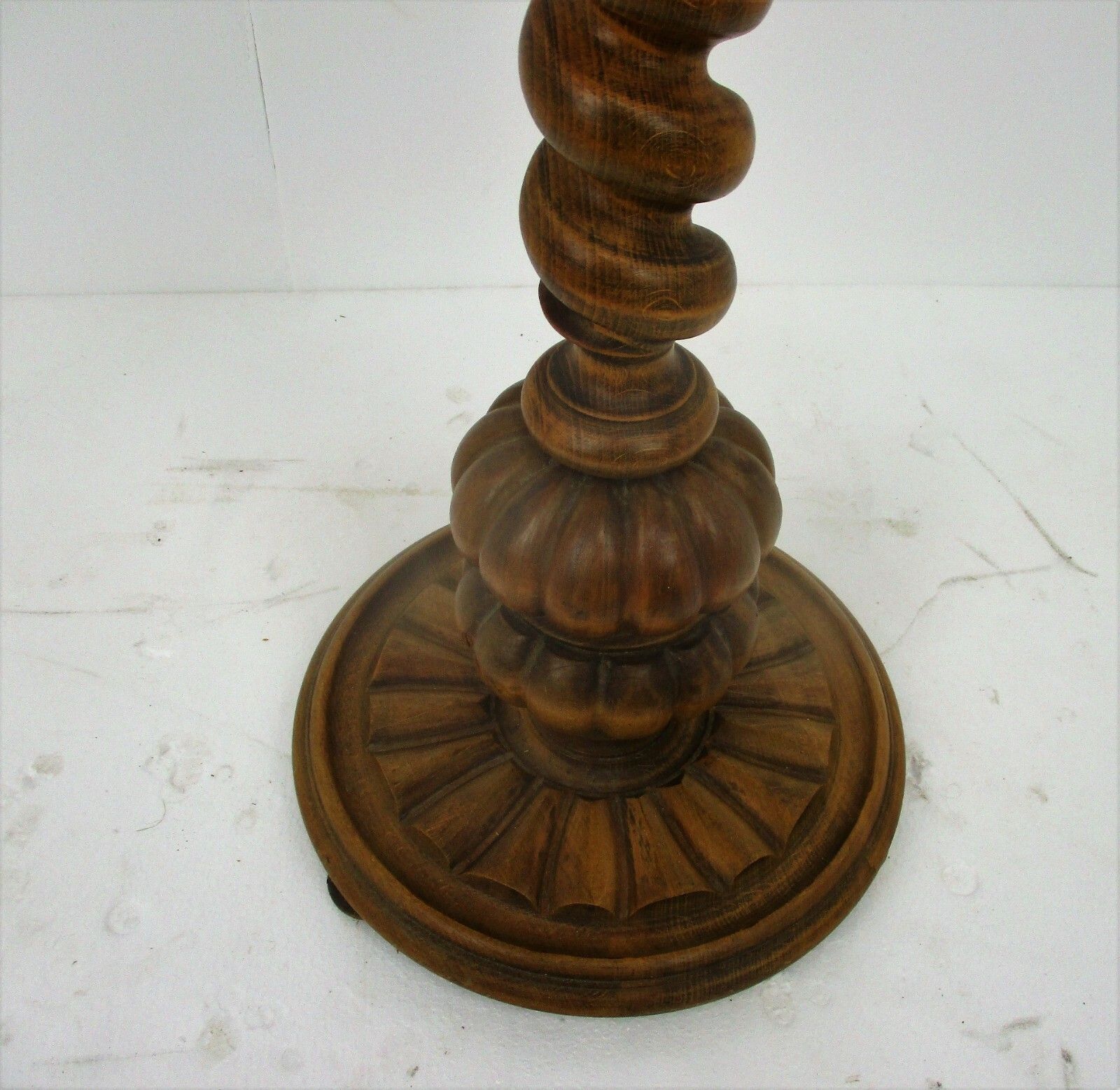Hand Carved Wood Barley Twist Pedestal Display Side Table Plant Stand Ornate Top photo Furniture