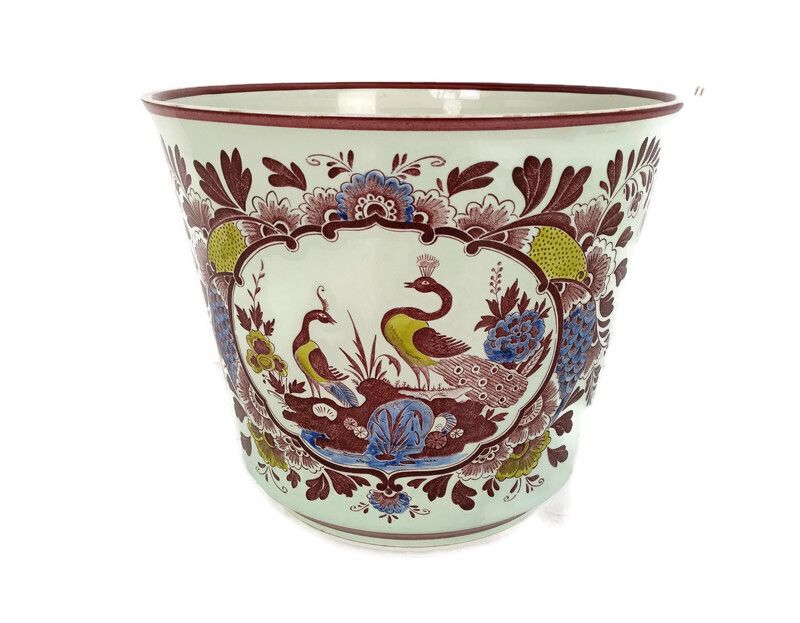 Villeroy Boch Cachepot Planter Paon West Germany  Saar Pottery Peacock Modernist