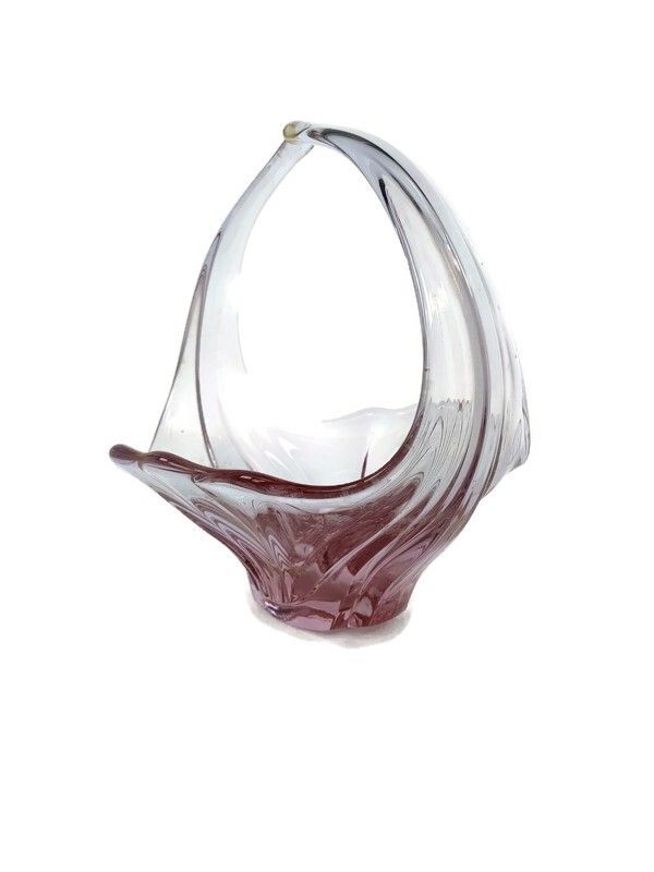 Italian Cranberry Purple Clear Bowl Dish Centerpiece Murano Seguso Art Glass