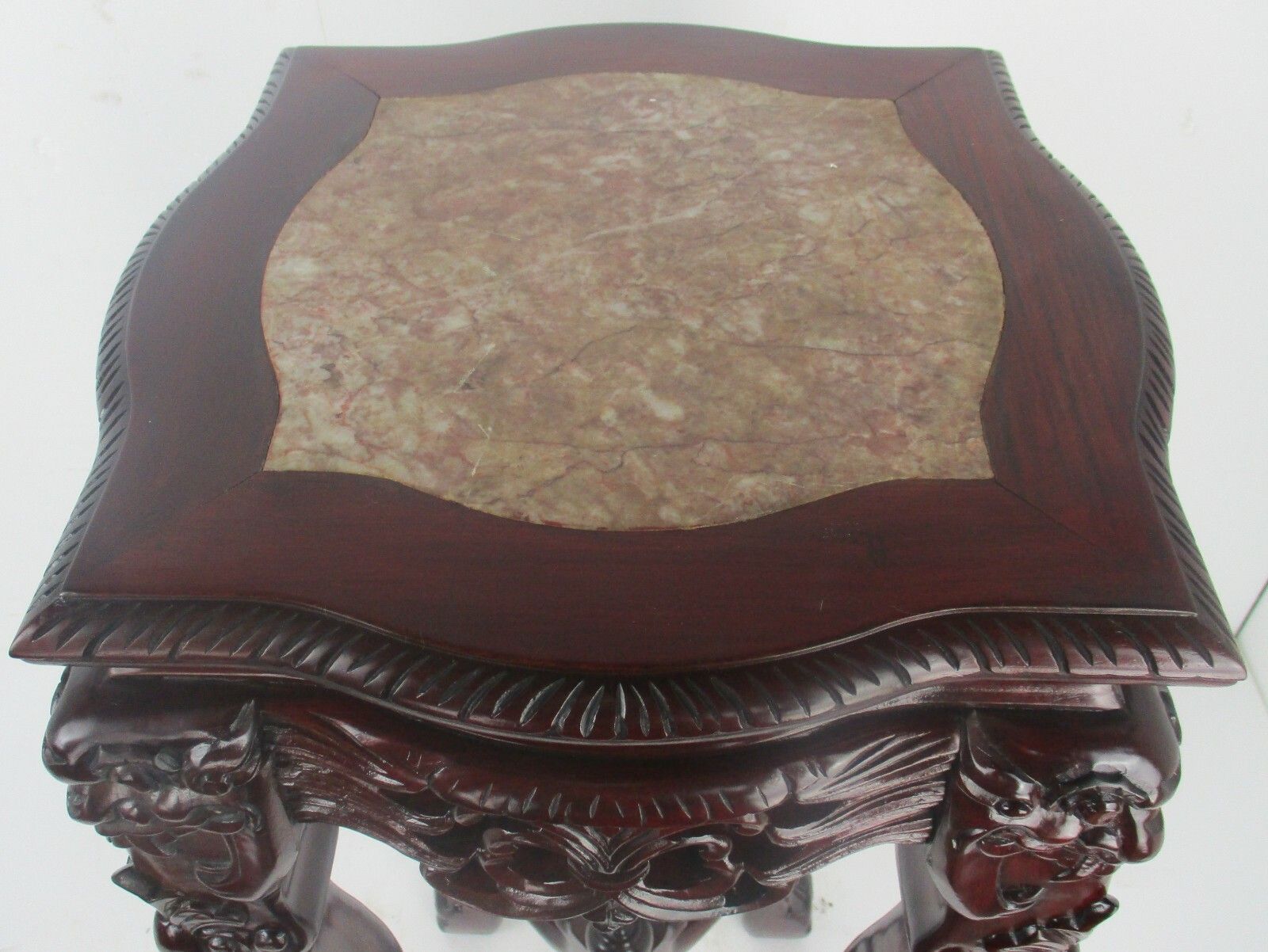 Hand Carved  Rosewood  Chinese Marble Top Hall Console Table Pedestal  Dragons photo for sale