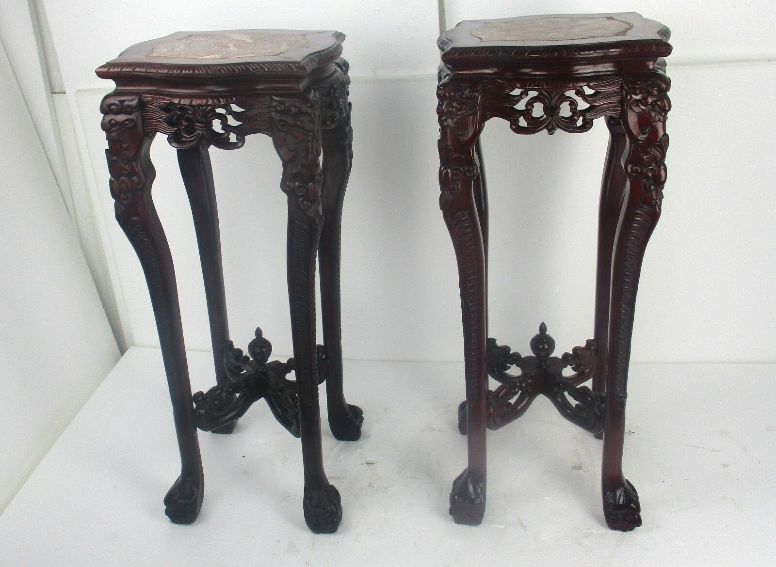 Furniture Hand Carved  Rosewood  Chinese Marble Top Hall Console Table Pedestal  Dragons photo