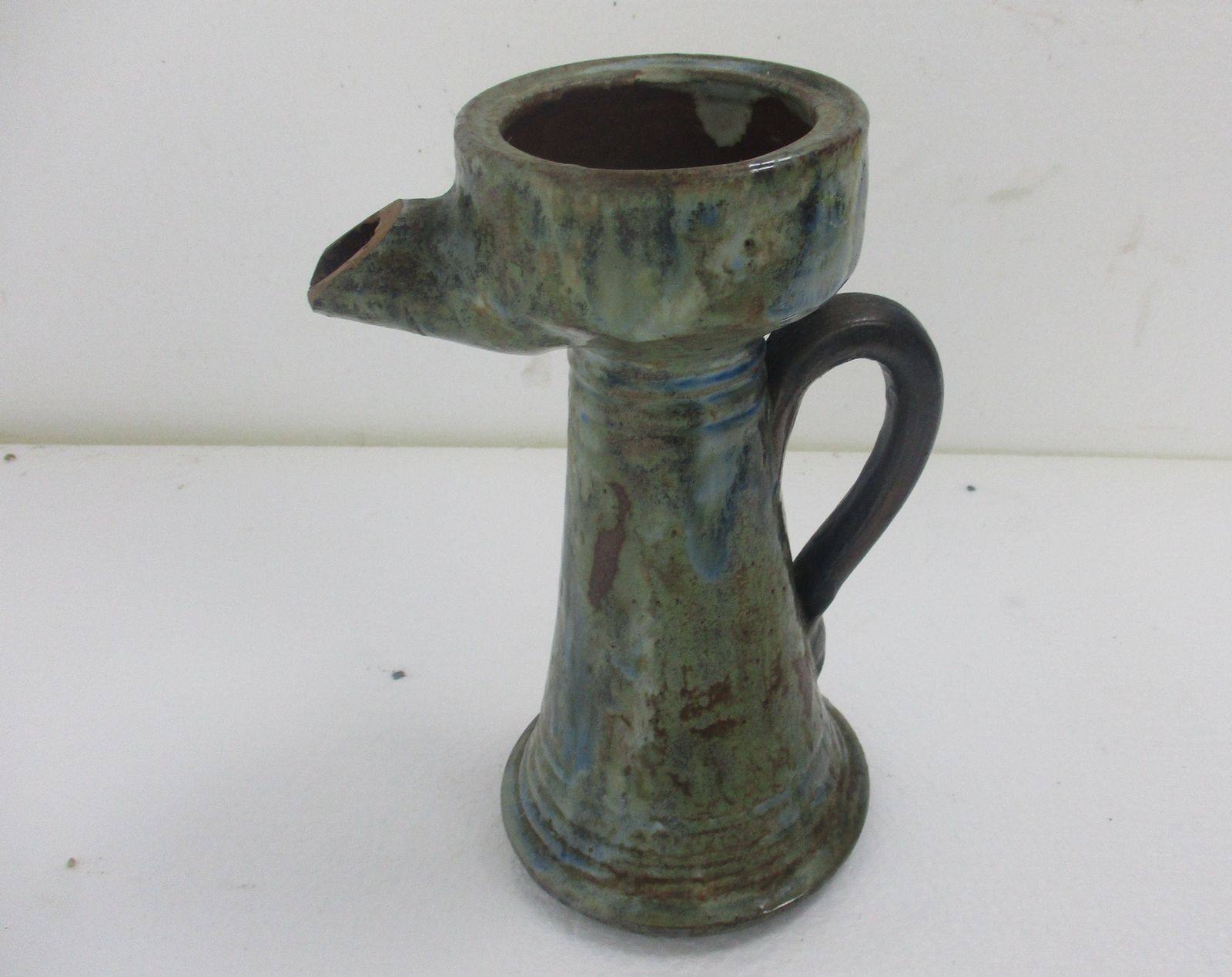 Antique Barbotine Majolica French Tavern Pitcher Glazed Heavy Pottery photo Home Decor