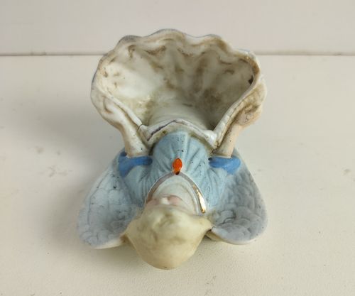 Small Antique Holy Water Font Pastel Blue Angel Porcelain Bisque Vessel Wall Han photo for sale