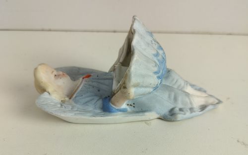 Small Antique Holy Water Font Pastel Blue Angel Porcelain Bisque Vessel Wall Han photo Art