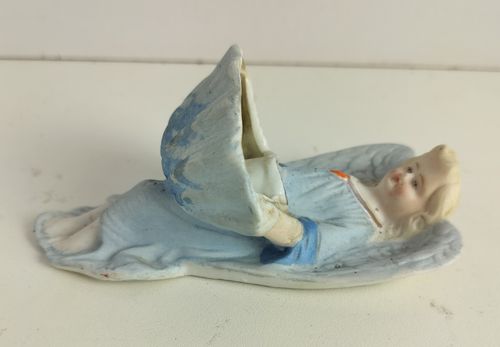 Small Antique Holy Water Font Pastel Blue Angel Porcelain Bisque Vessel Wall Han photo buy
