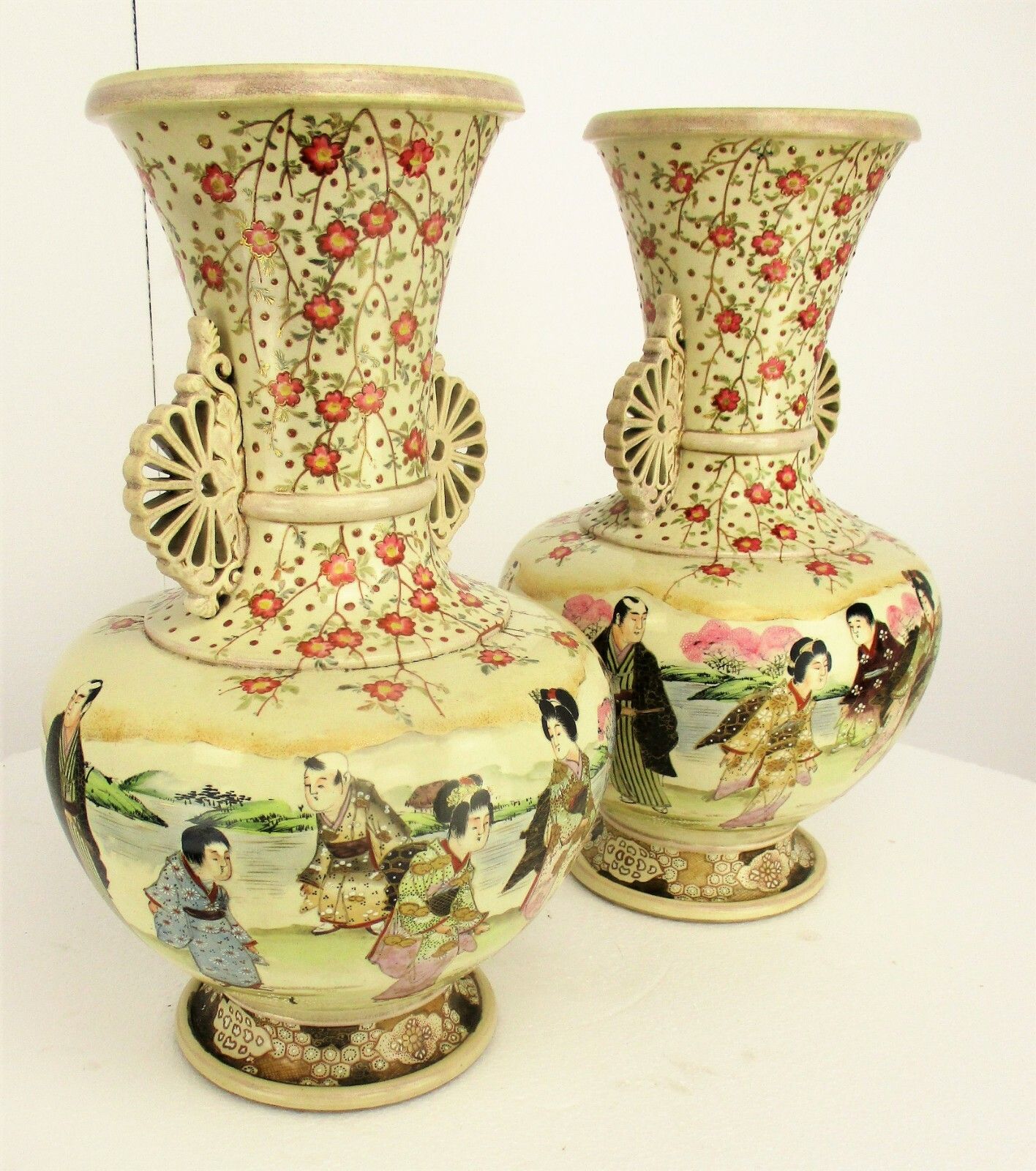 Pair Antique Japanese Satsuma Meiji Porcelain Vases Vase photo vinterior